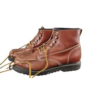 Unbranded‎ Moc Toe Work Boots Men 10D Brown leather Lug Sole 363VY